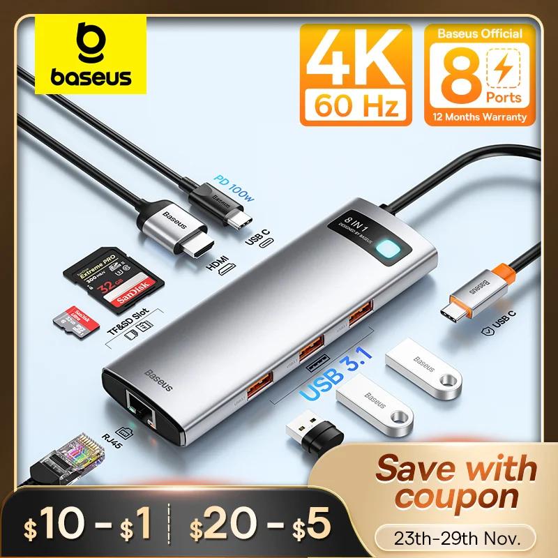 Baseus USB C , USB , ̴ Ʈ ŷ ̼, Ÿ C to HDMI ȣȯ, ƺ  M1 M2, USB й, 10Gbps